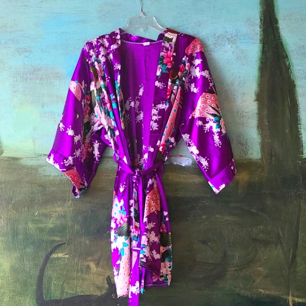 Silk Purple Floral Kimono Robe